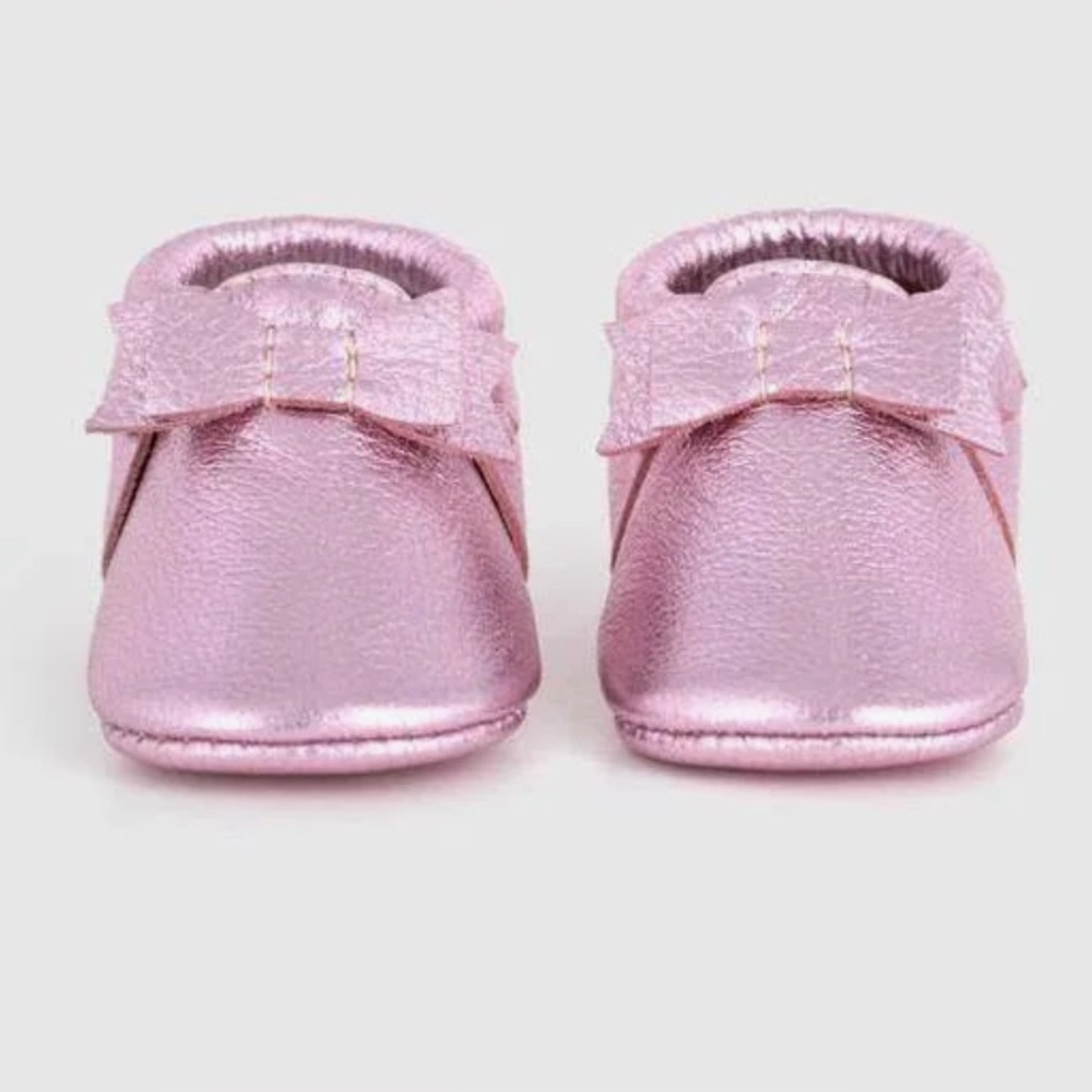 Freshly picked 1 bow baby shoe mosaic metallic pink leather soft sole‎ bootie